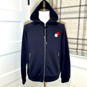 Moncler Navy Blue Hoodie with Tricolor Patch